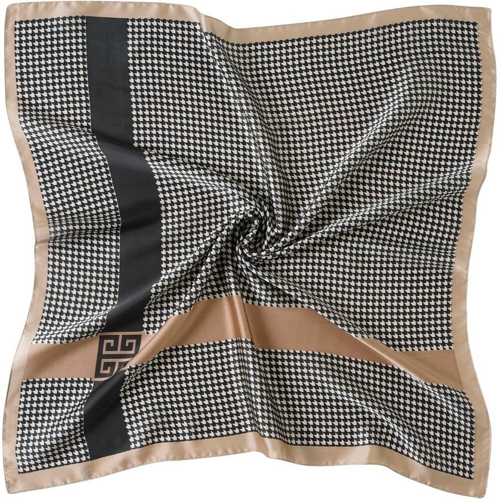 Women Plover Plaid Headscarf Satin Bandana Pattern Polyester Breathable Scarves